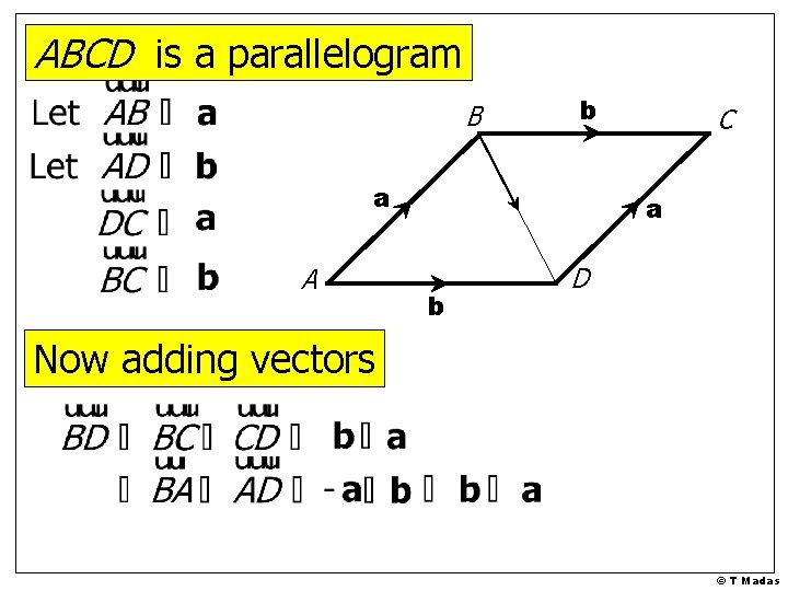 ABCD is a parallelogram B b a A C a b D Now adding