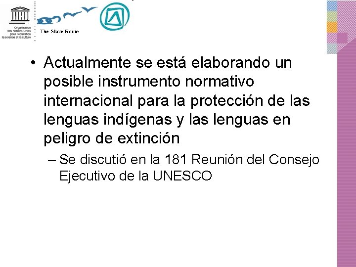  • Actualmente se está elaborando un posible instrumento normativo internacional para la protección