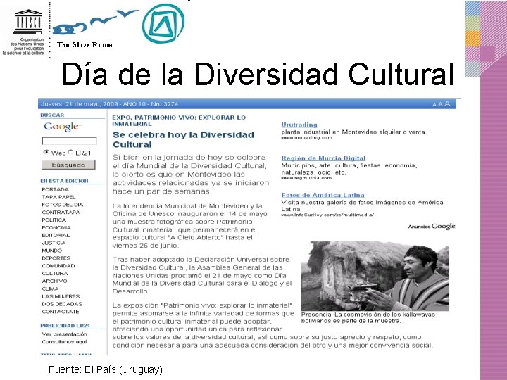 Día de la Diversidad Cultural Fuente: El País (Uruguay) 