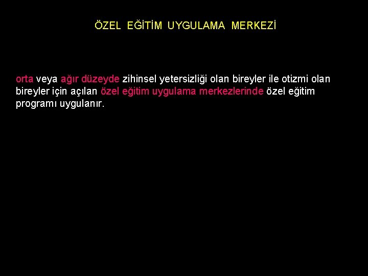 ÖZEL EĞİTİM UYGULAMA MERKEZİ orta veya ağır düzeyde zihinsel yetersizliği olan bireyler ile otizmi