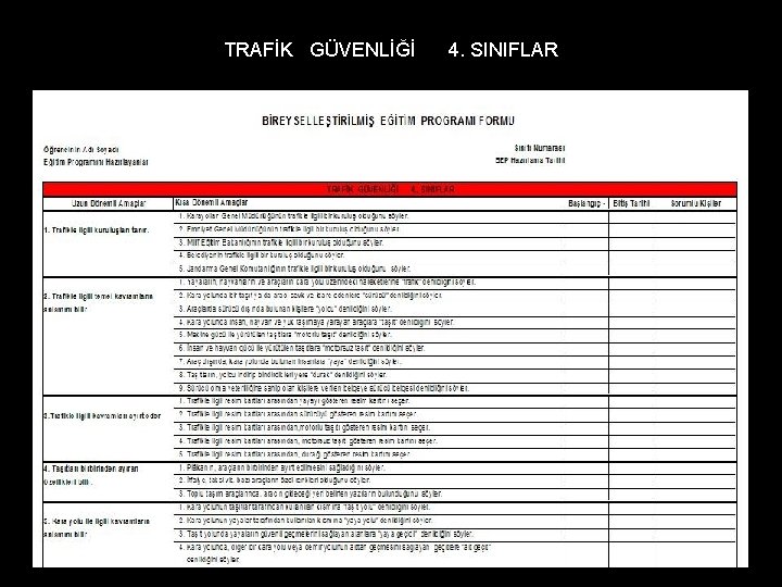 TRAFİK GÜVENLİĞİ 4. SINIFLAR 