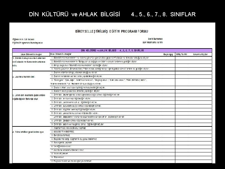 DİN KÜLTÜRÜ ve AHLAK BİLGİSİ 4. , 5. , 6. , 7. , 8.