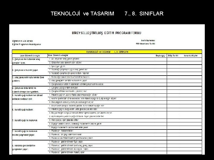 TEKNOLOJİ ve TASARIM 7. , 8. SINIFLAR 