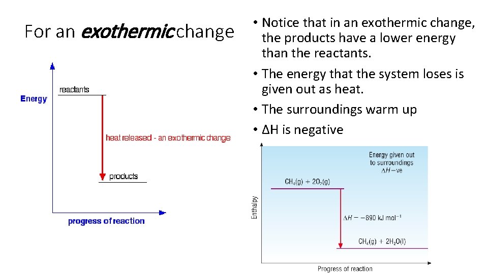 For an exothermic change • Notice that in an exothermic change, the products have