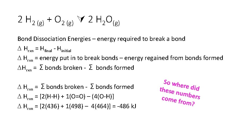 2 H 2 (g) + O 2 (g) 2 H 2 O(g) Bond Dissociation