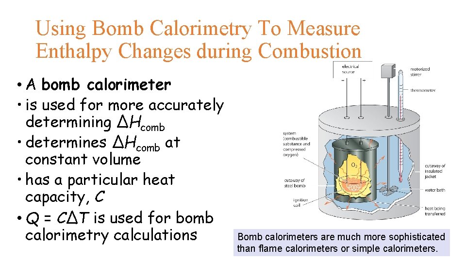 Using Bomb Calorimetry To Measure Enthalpy Changes during Combustion • A bomb calorimeter •