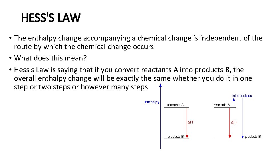 HESS'S LAW • The enthalpy change accompanying a chemical change is independent of the