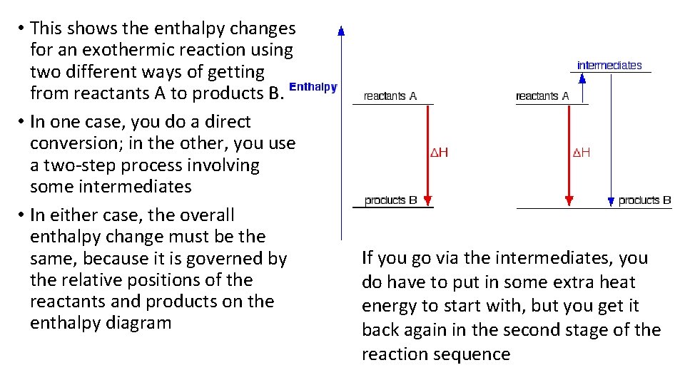  • This shows the enthalpy changes for an exothermic reaction using two different