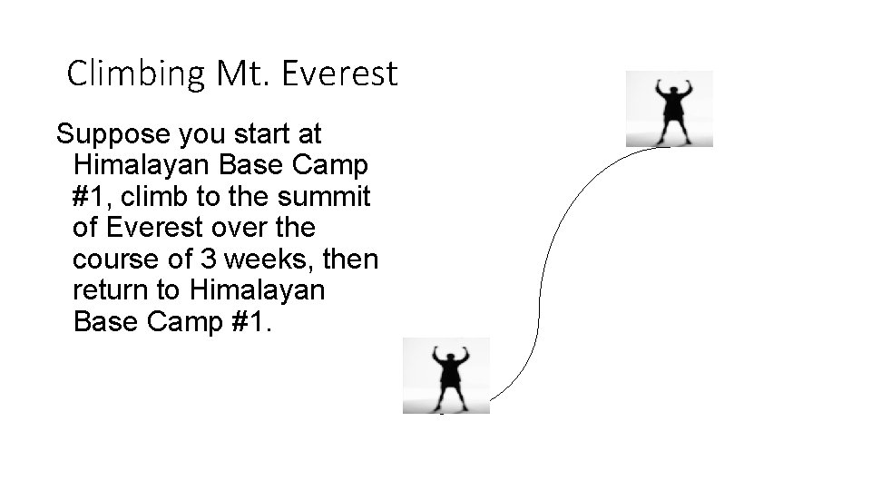 Climbing Mt. Everest Suppose you start at Himalayan Base Camp #1, climb to the