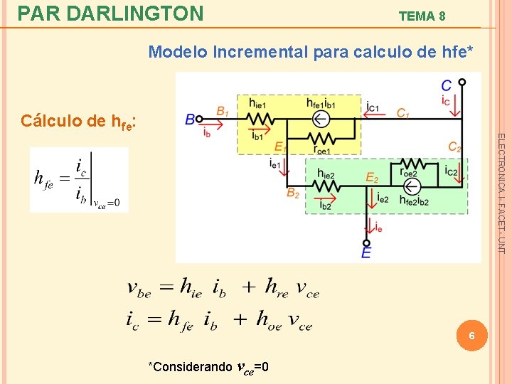 PAR DARLINGTON TEMA 8 Modelo Incremental para calculo de hfe* Cálculo de hfe: ELECTRONICA
