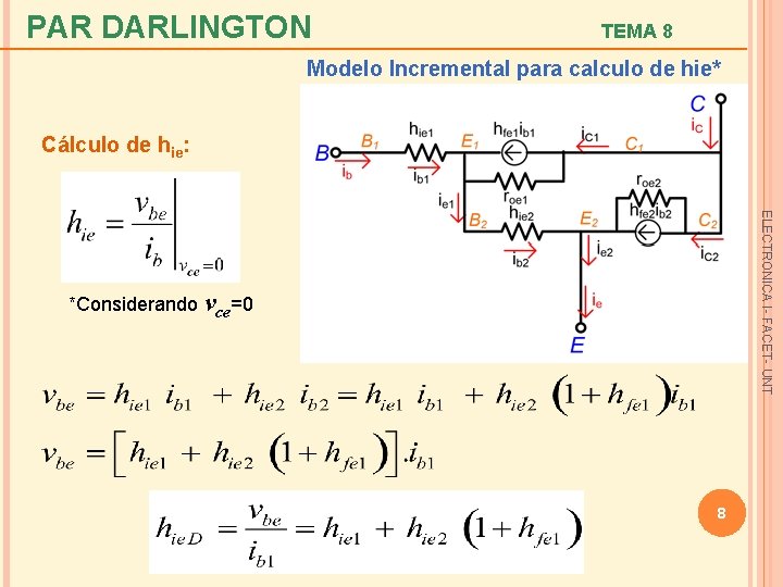 PAR DARLINGTON TEMA 8 Modelo Incremental para calculo de hie* Cálculo de hie: ELECTRONICA