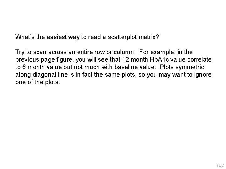 What’s the easiest way to read a scatterplot matrix? Try to scan across an