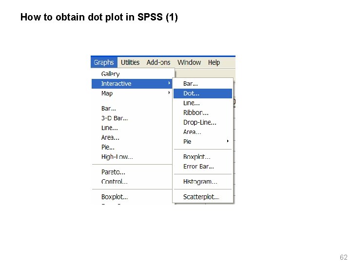 How to obtain dot plot in SPSS (1) 62 