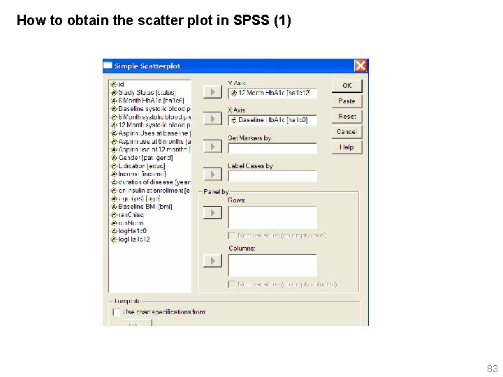 How to obtain the scatter plot in SPSS (1) 83 