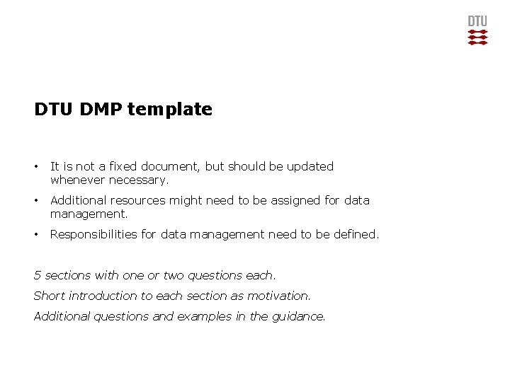 Dmp Example Document DTU DMP template It is not a fixed