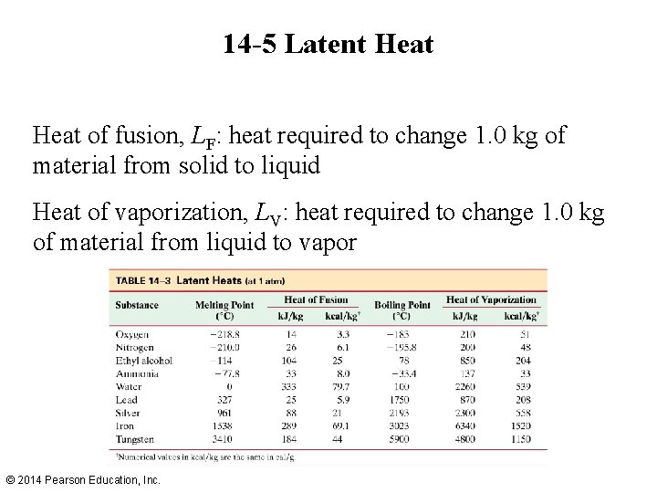 14 -5 Latent Heat of fusion, LF: heat required to change 1. 0 kg