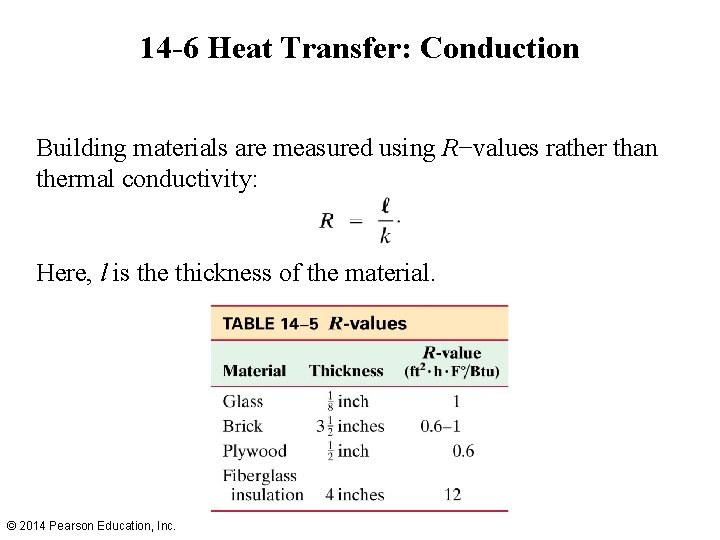 14 -6 Heat Transfer: Conduction Building materials are measured using R−values rather than thermal