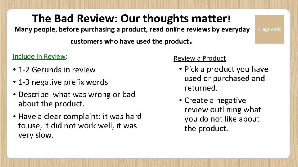 The Bad Review: Our thoughts matter! Many people, before purchasing a product, read online