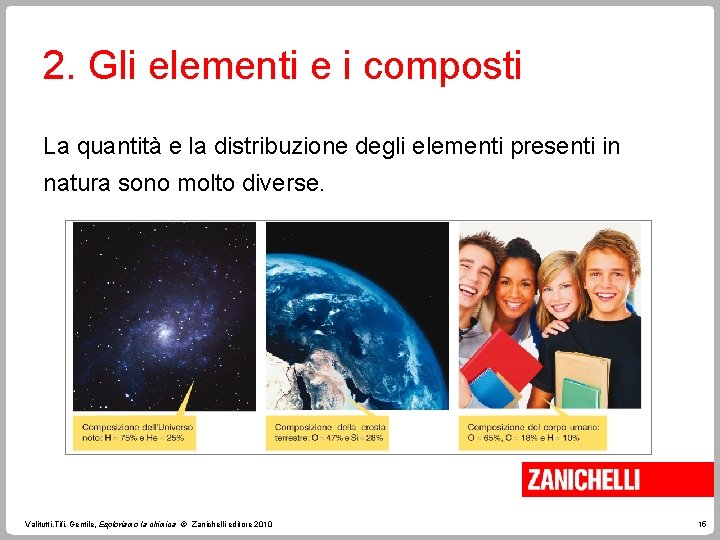 2. Gli elementi e i composti La quantità e la distribuzione degli elementi presenti