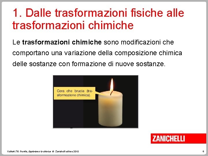 1. Dalle trasformazioni fisiche alle trasformazioni chimiche Le trasformazioni chimiche sono modificazioni che comportano