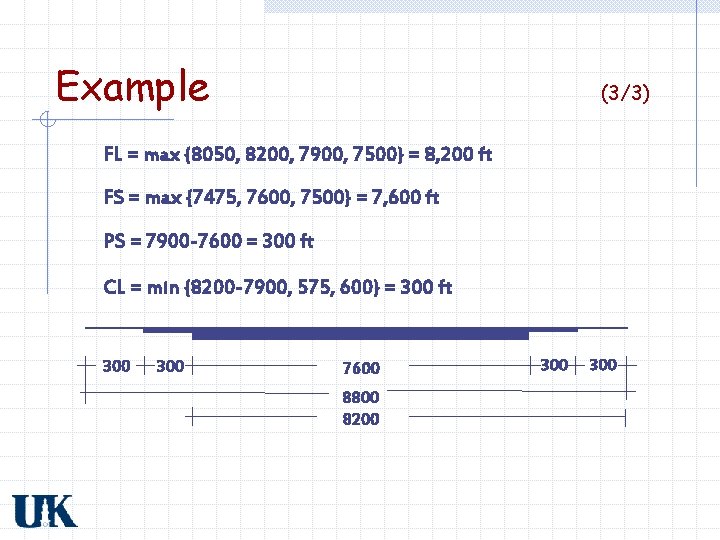 Example (3/3) FL = max {8050, 8200, 7900, 7500} = 8, 200 ft FS