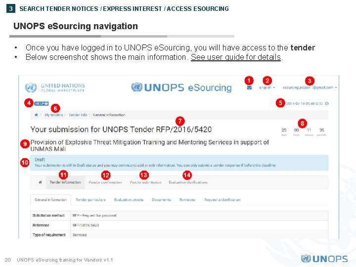 SEARCH TENDER NOTICES / EXPRESS INTEREST / ACCESS ESOURCING 3 UNOPS e. Sourcing navigation