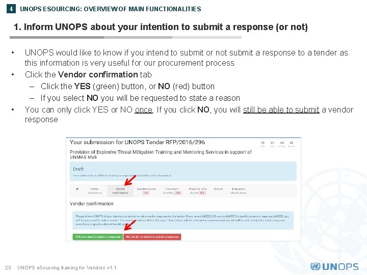 UNOPS ESOURCING: OVERVIEW OF MAIN FUNCTIONALITIES 4 1. Inform UNOPS about your intention to