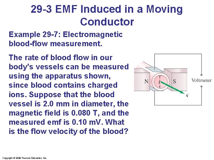 29 -3 EMF Induced in a Moving Conductor Example 29 -7: Electromagnetic blood-flow measurement.