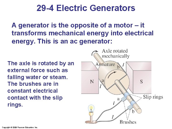 29 -4 Electric Generators A generator is the opposite of a motor – it