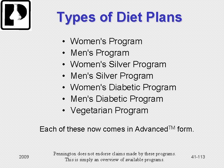 Types of Diet Plans • • Women's Program Men's Program Women's Silver Program Men's