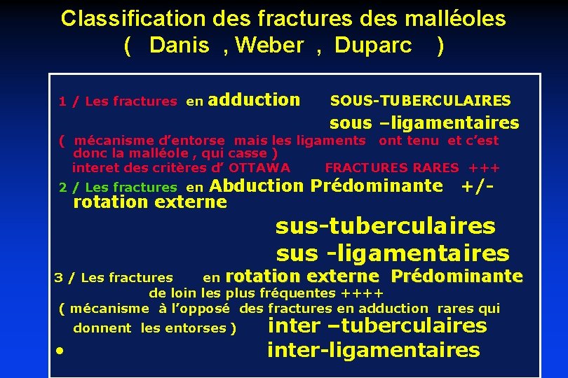 Classification des fractures des malléoles ( Danis , Weber , Duparc ) 1 /