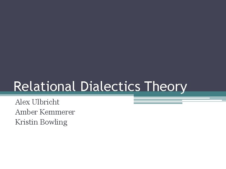 Relational Dialectics Theory Alex Ulbricht Amber Kemmerer Kristin Bowling 