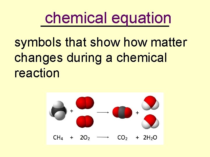 chemical equation _________ symbols that show matter changes during a chemical reaction 