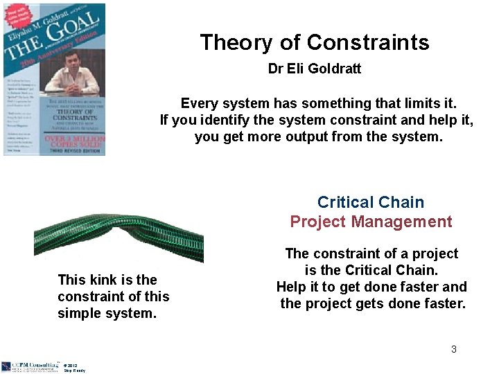 Theory of Constraints Dr Eli Goldratt Every system has something that limits it. If