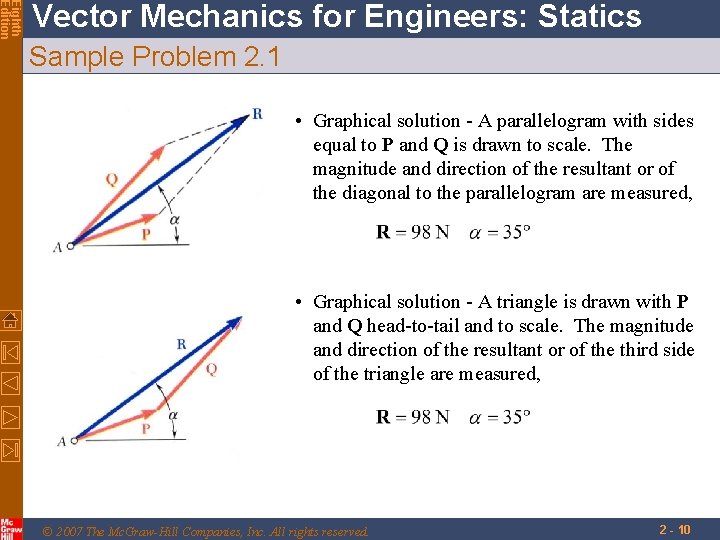 Eighth Edition Vector Mechanics for Engineers: Statics Sample Problem 2. 1 • Graphical solution