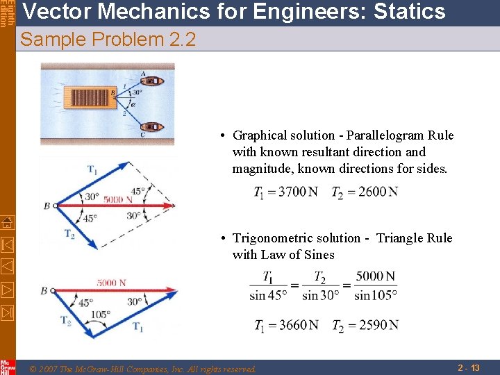 Eighth Edition Vector Mechanics for Engineers: Statics Sample Problem 2. 2 • Graphical solution