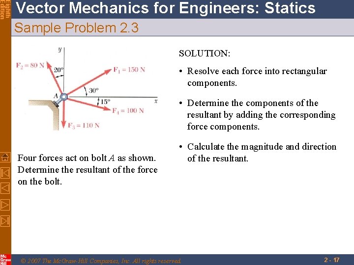 Eighth Edition Vector Mechanics for Engineers: Statics Sample Problem 2. 3 SOLUTION: • Resolve