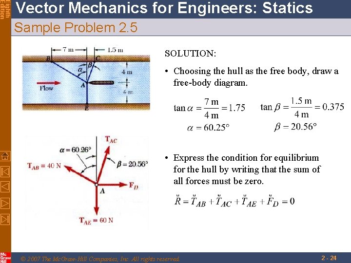 Eighth Edition Vector Mechanics for Engineers: Statics Sample Problem 2. 5 SOLUTION: • Choosing