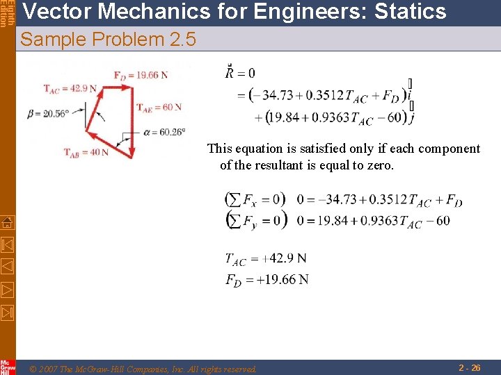 Eighth Edition Vector Mechanics for Engineers: Statics Sample Problem 2. 5 This equation is