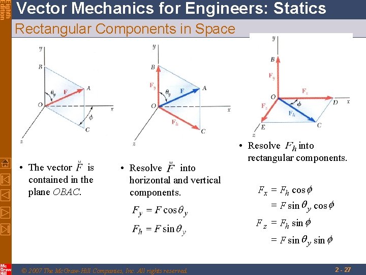 Eighth Edition Vector Mechanics for Engineers: Statics Rectangular Components in Space • The vector