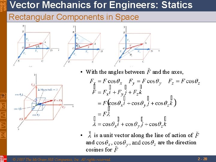 Eighth Edition Vector Mechanics for Engineers: Statics Rectangular Components in Space • With the