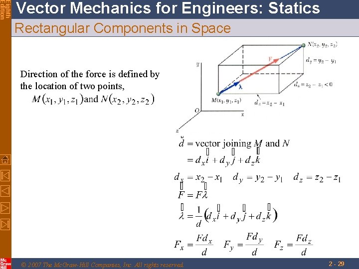 Eighth Edition Vector Mechanics for Engineers: Statics Rectangular Components in Space Direction of the