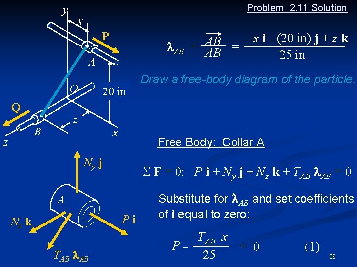 y Problem 2. 11 Solution x P l. AB A O Q z B