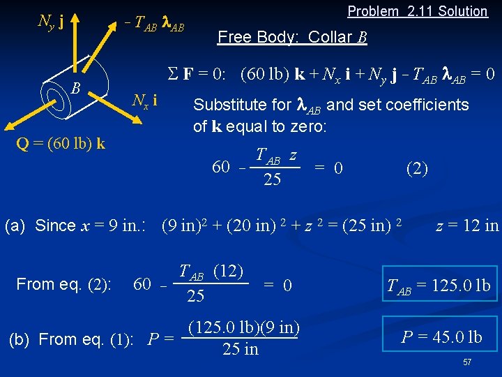 Ny j _ B TAB l. AB Problem 2. 11 Solution Free Body: Collar