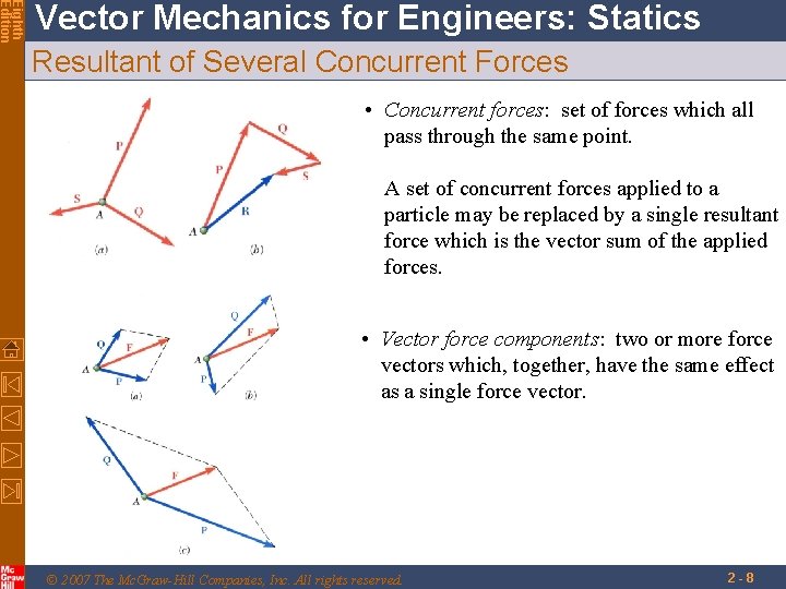 Eighth Edition Vector Mechanics for Engineers: Statics Resultant of Several Concurrent Forces • Concurrent