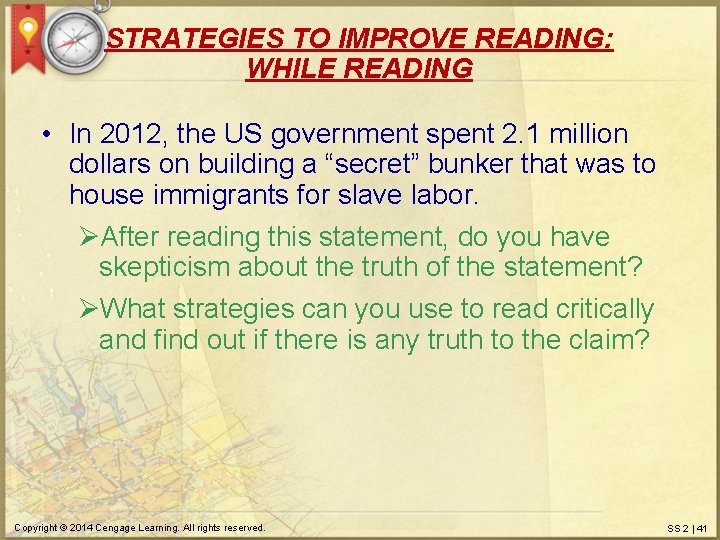 STRATEGIES TO IMPROVE READING: WHILE READING • In 2012, the US government spent 2.