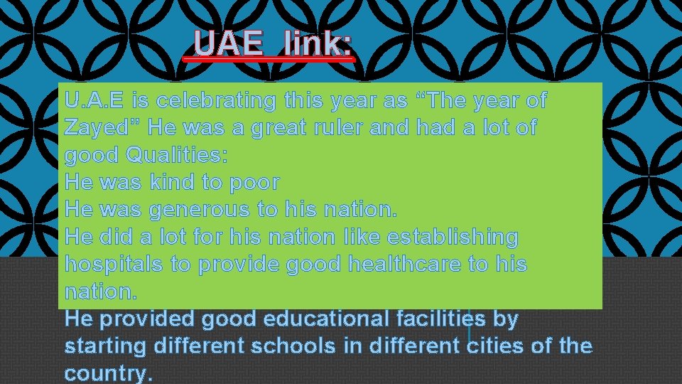 UAE link: U. A. E is celebrating this year as “The year of Zayed” UAE link: U. A. E is celebrating this year as “The year of Zayed”
