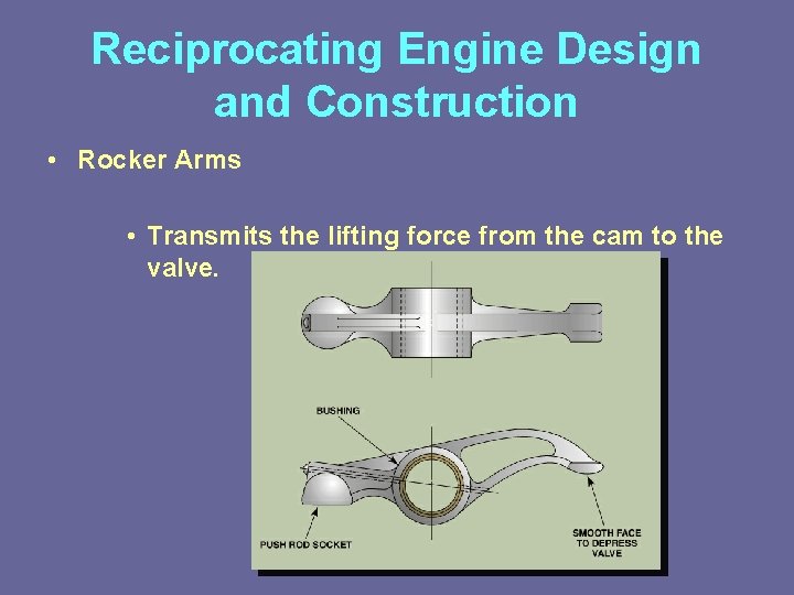 Reciprocating Engine Design and Construction • Rocker Arms • Transmits the lifting force from