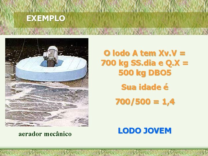 EXEMPLO O lodo A tem Xv. V = 700 kg SS. dia e Q.