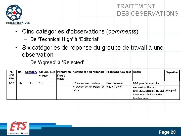 TRAITEMENT DES OBSERVATIONS • Cinq catégories d’observations (comments) – De ‘Technical High’ à ‘Editorial’